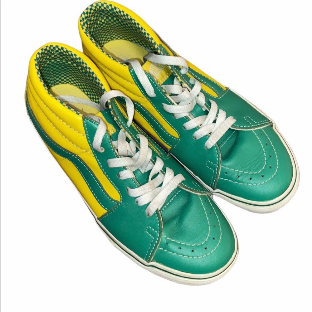 Vans green/yellow hitop skate shoes